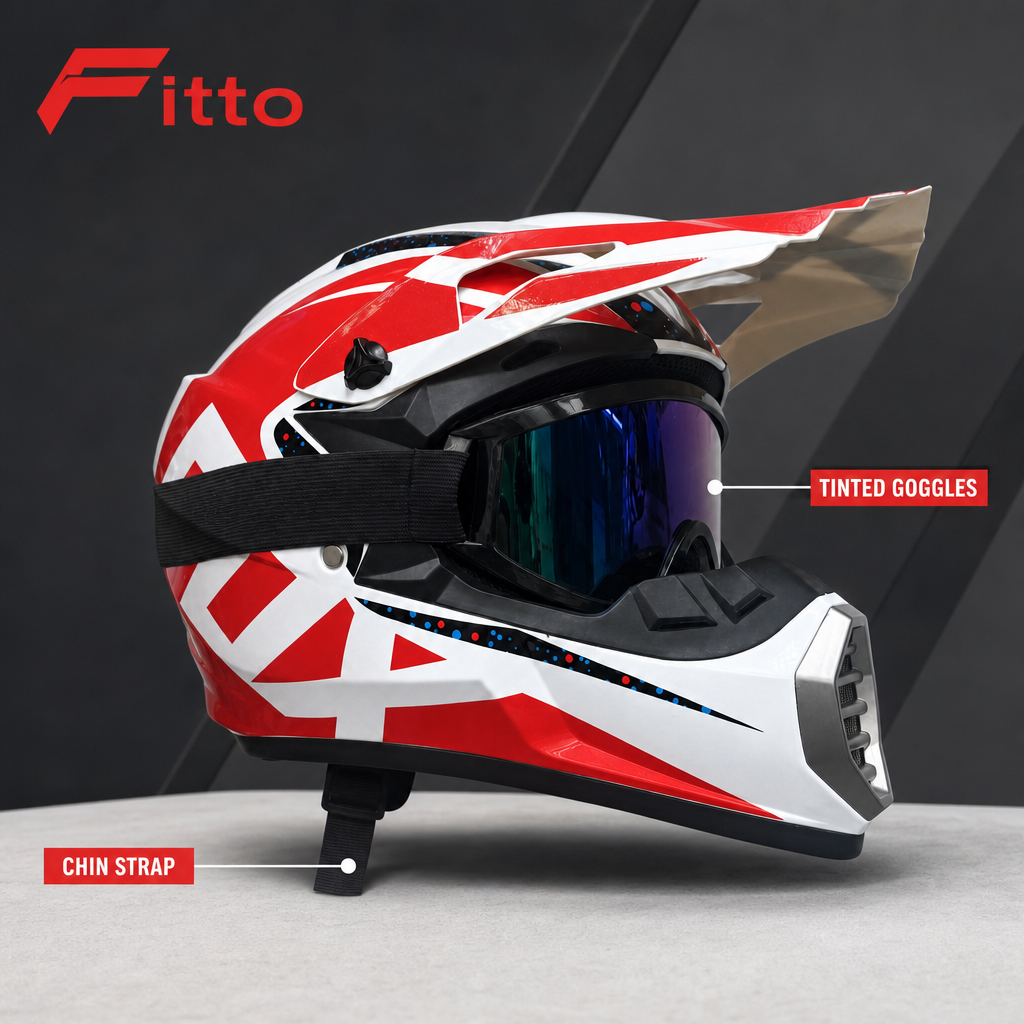 48 Pieces Full-Face Off-Road Motorcycle Helmets with Tinted Goggles, Red and White