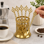 96 Pieces Gold-Tone Decorative Coffee Spoon Set with Ornate Holder, 7 Pieces