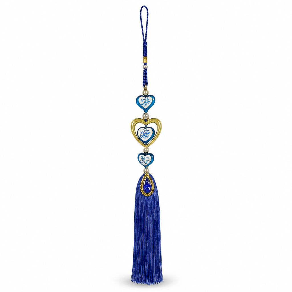 144 Pieces Blue and Gold Hanging Tassel Ornament with Heart Detail, Decorative Home Accent, 1 Piece, 30 cm