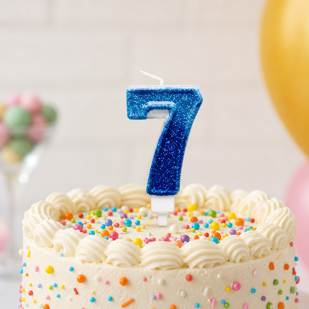 240 Pieces Number 7 Birthday Cake Candle, Light Blue and Blue Glitter Design, 2 Inch, Single Candle