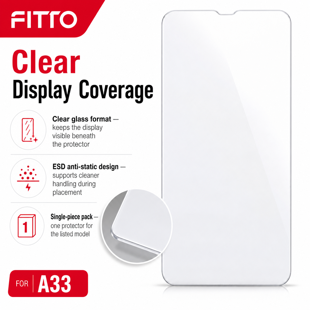 96 Pieces 5D Tempered Glass Screen Protectors for A33 Model, ESD Anti-Static, 1 Pack