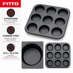 96 Pieces 9-Cup Cake Mold, Black Carbon Steel, Non-Stick, 26.5 × 26.5 cm, 1 Piece