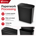 48 Pieces Black 8-Sheet Strip-Cut Paper Shredders with 13 Litre Bin, 1 Unit