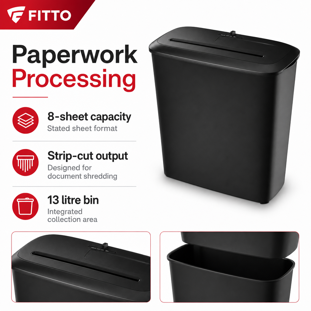 48 Pieces Black 8-Sheet Strip-Cut Paper Shredders with 13 Litre Bin, 1 Unit