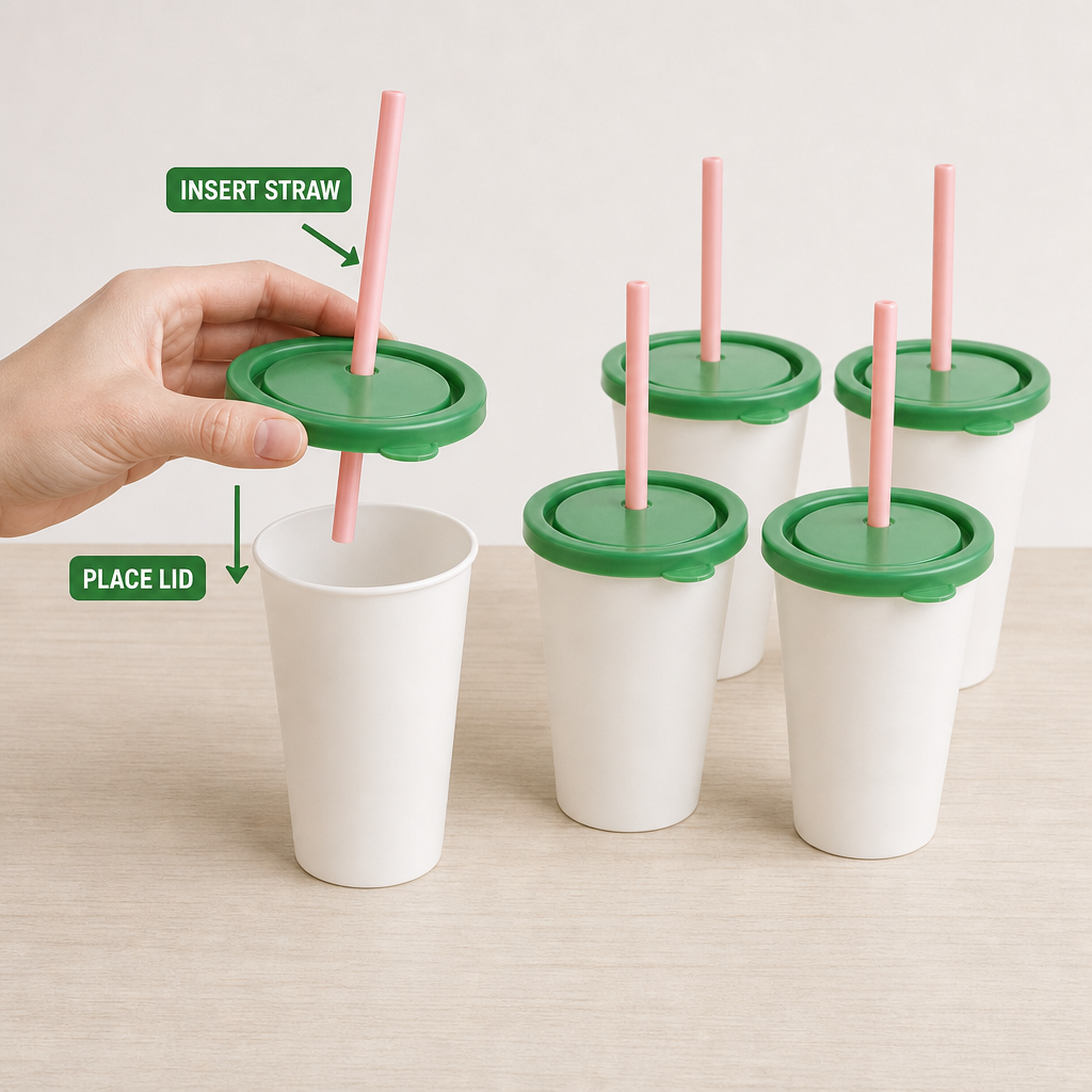 120 Pieces Plastic Cups with Lids and Straws, White Green and Pink, 5-Piece Drinkwares Set