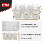 60 Pieces Textured Clear Glass Cup Set with Gold-Tone Metal Rack, 6 Cups and Rack, 7-Piece Drinkwares Set