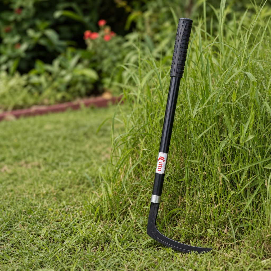 96 Pieces Steel Grass Sickle with Long Handle and Rubber Grip, 55 cm, Black, 1 Piece