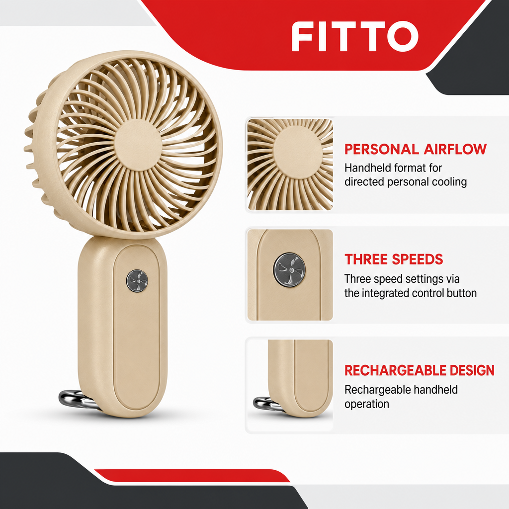 120 Pieces Beige Rechargeable Mini Hand Fan, Portable Handheld Fan with Three Speed Settings
