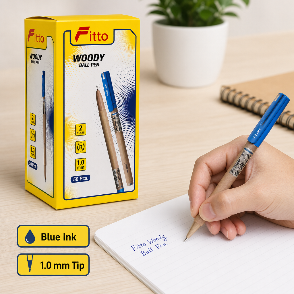 96 Pieces Woody Ball Pens, 1.0 mm Blue Ink, 50-Pack