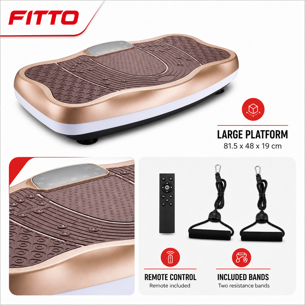 48 Pieces Large Vibration Exercise Platforms with Resistance Bands and Remote, Gold, 81.5 x 48 x 19 cm