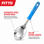 144 Pieces Stainless Steel Serving Spoon with Blue Plastic Handle, 30 cm, 1 Piece