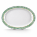 96 Pieces Melamine Wavy Oval Serving Plate, 14 Inch, White with Green and Yellow Pattern