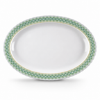 96 Pieces Melamine Wavy Oval Serving Plate, 14 Inch, White with Green and Yellow Pattern