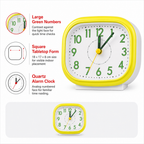 96 Pieces Quartz Alarm Clocks, Yellow and White Square Design with Large Green Numbers for Bedroom or Desk
