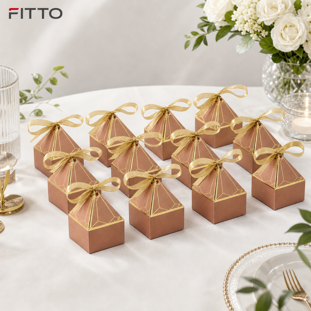 96 Pieces Candy Favor Boxes Rose Gold Pyramid Top Paper 9 x 7 x 7 cm 12 Pieces