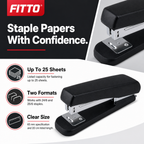 120 Pieces Heavy-Duty Staplers, Black, 65 mm, 25-Sheet Capacity, Compatible with 24/6 and 26/6 Staples, 1 Piece