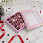 120 Pieces Pink Square Chocolate Box with 25 Compartments, 23.5 x 23.5 x 4 cm, 1 Piece