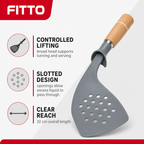96 Pieces Self-Standing Slotted Turner with Wooden Handle, 32 cm, Grey