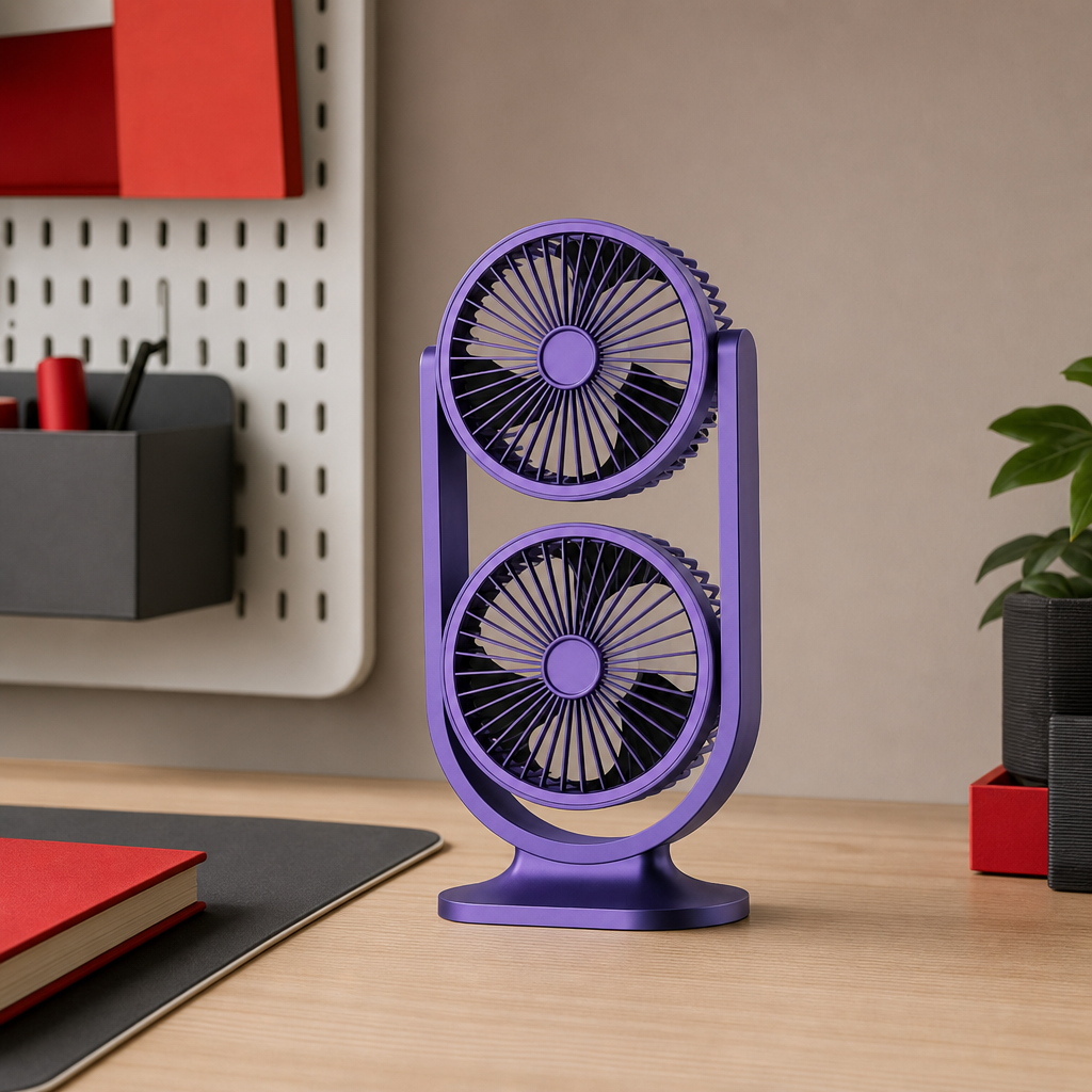 72 Pieces Purple Double-Ended Twin Circulating Table Fan, Upright Dual-Head Design, 38 x 22 x 18 cm