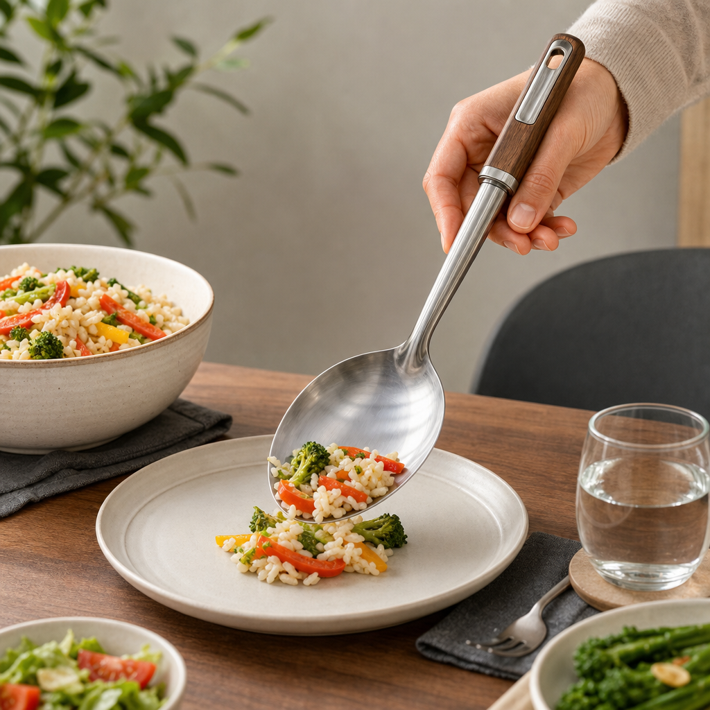 120 Pieces Stainless Steel Serving Spoon with Wooden Handle, 37 cm