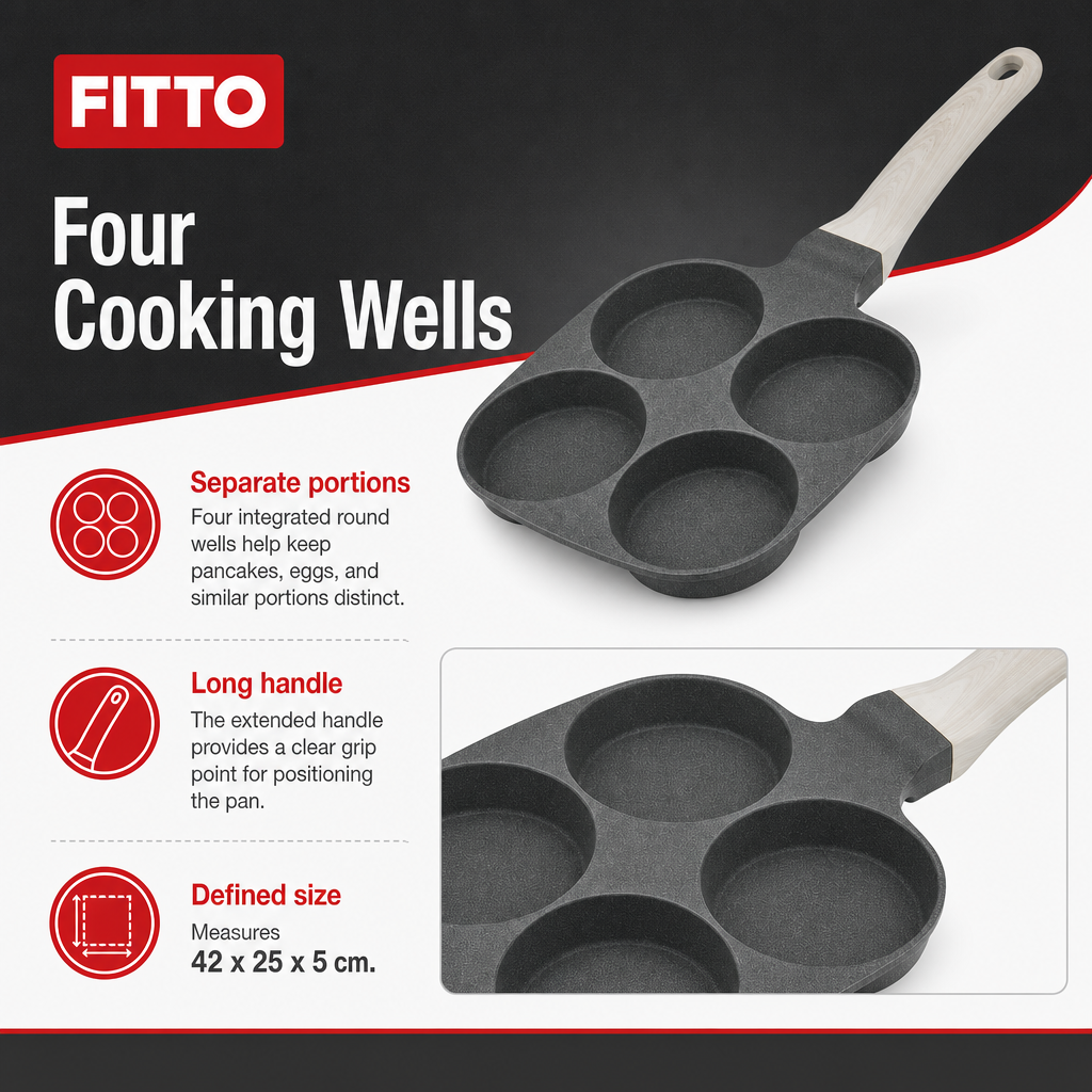 96 Pieces Four-Hole Non-Stick Pancake and Egg Pan with Long Handle, 1 Piece