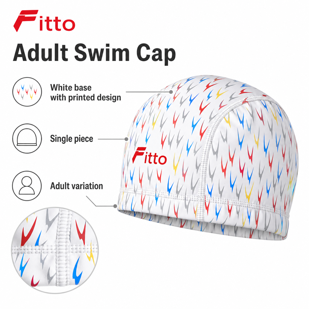 96 Pieces Swimming Cap for Adults, White Printed Design, Single Piece