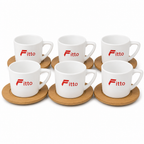 60 Pieces Ceramic Tea and Coffee Cups with Looped Handles and Wooden Saucers, White and Natural Wood, 6 Pieces