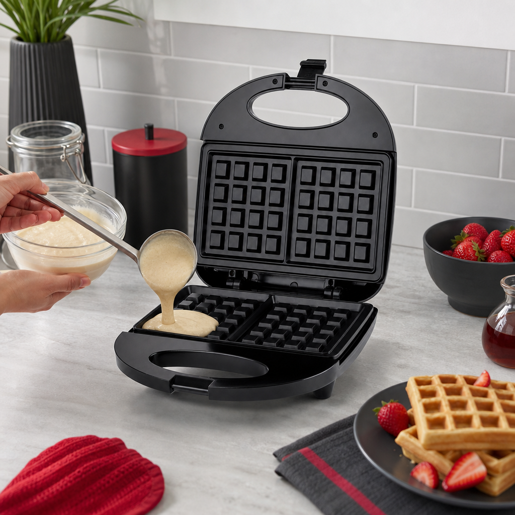 60 Pieces 750 W Electric Waffle Maker with Non-Stick Plates, Black, 25 x 24 x 10 cm, 1 Piece