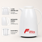 72 Pieces Plastic Vacuum Flask with Glass Refill, 1 Litre, White and Gold