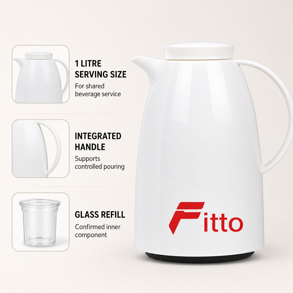 72 Pieces Plastic Vacuum Flask with Glass Refill, 1 Litre, White and Gold