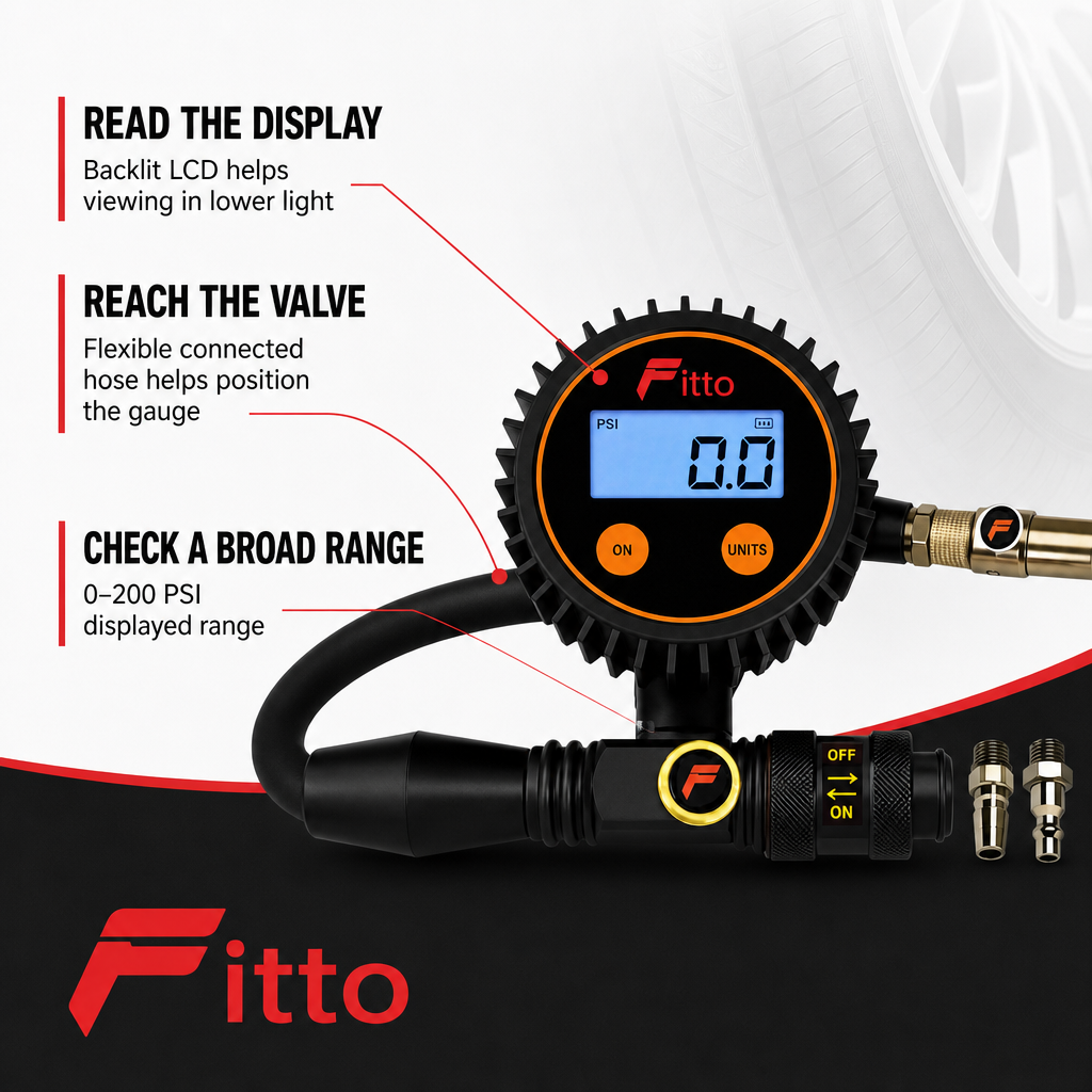 48 Pieces Digital Tyre Pressure Gauges with PVC and Nitrile Hose, 0–200 PSI Range, Backlit LCD Display