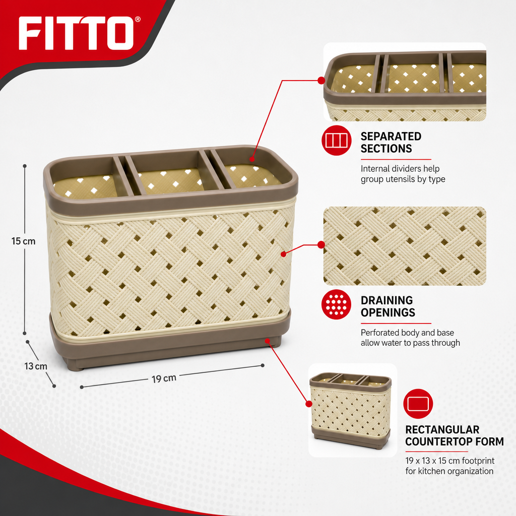120 Pieces Rectangular Plastic Cutlery Holder with Draining Organizer, Cream and Brown, 19 x 13 x 15 cm