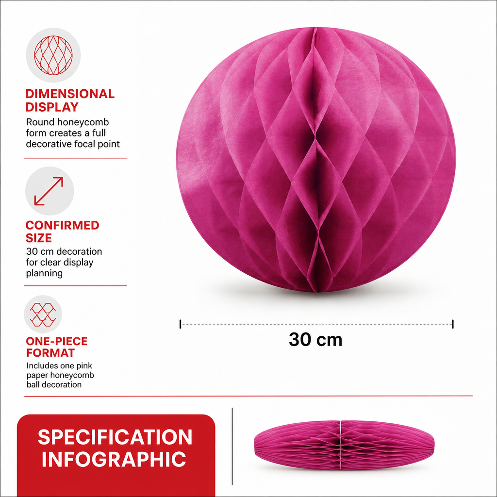 240 Pieces Pink Paper Honeycomb Ball Decoration, 30 cm, 1 Piece