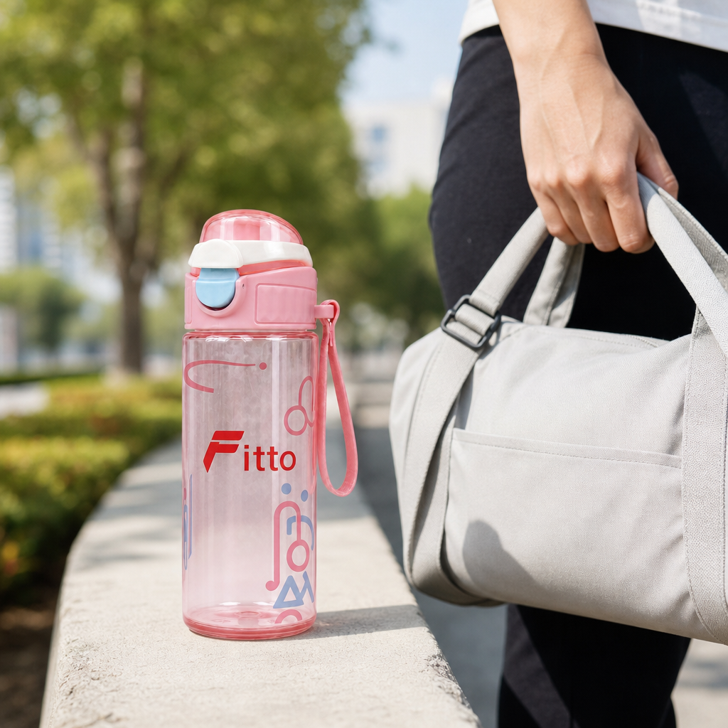 96 Pieces Pink Printed Water Bottle with Flip Top Lid and Carry Strap, 800 ml, 1 Piece
