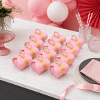 96 Pieces Candy Favor Boxes with Handle, Light Pink, 9.5 x 9.5 x 10 cm, 12 Pieces