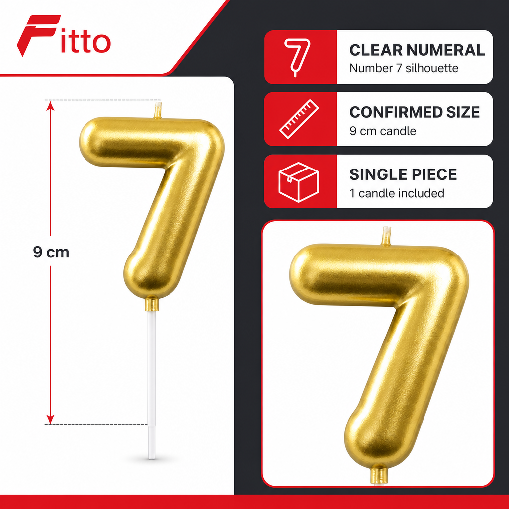 144 Pieces Gold Number 7 Happy Birthday Cake Candle, 9 cm Single Candle for Birthday Cake Decoration