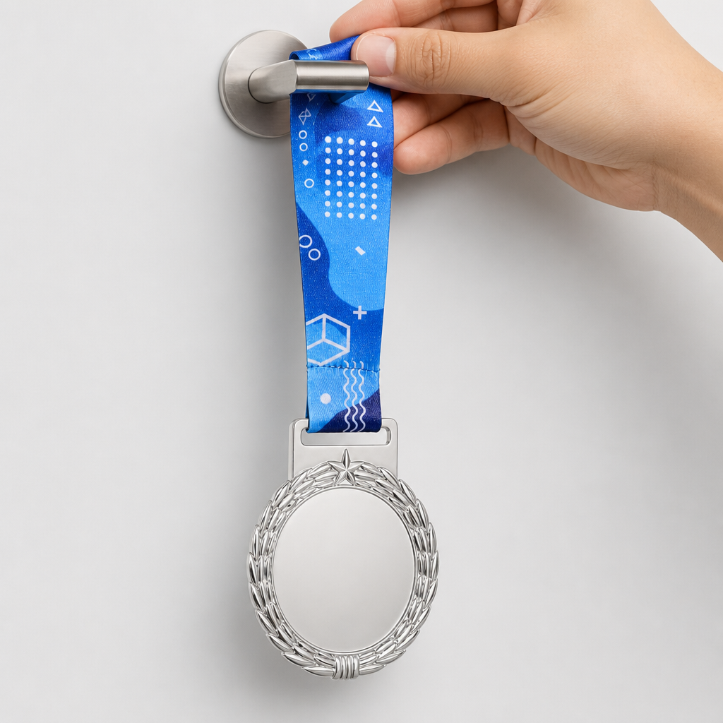 144 Pieces Sports Medal with Blue Ribbon, Silver, Ribbed Edge, 10 x 8 cm