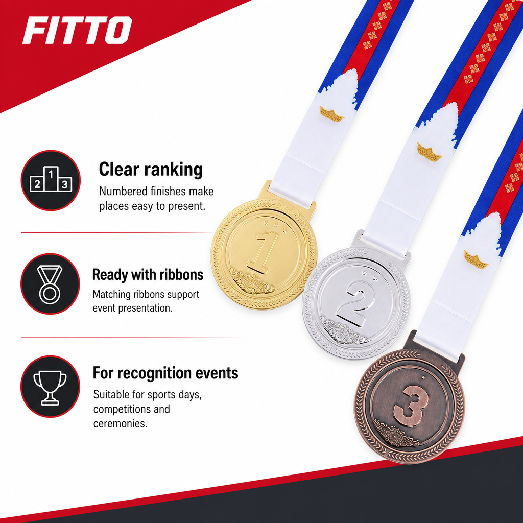 144 Pieces Winner Medal Set with Ribbons, Gold Silver Bronze Assorted, 10 x 8 cm