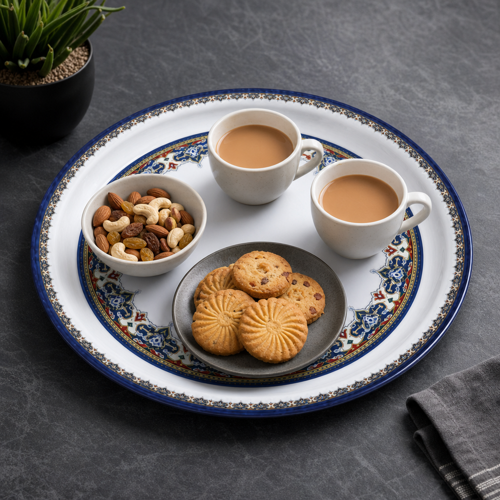 60 Pieces Melamine Round Serving Trays with Decorative Pattern, 60 cm