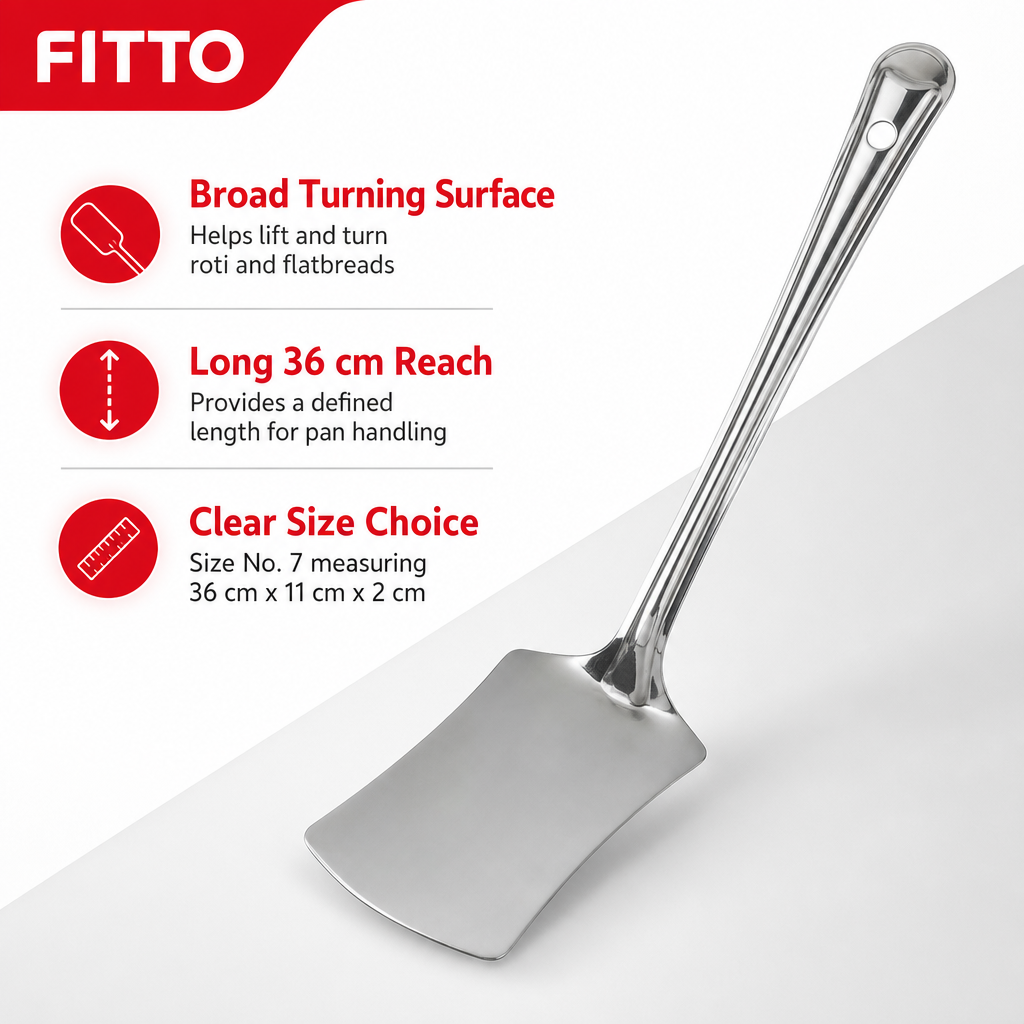 96 Pieces Stainless Steel Roti Turner, Flat Kitchen Spatula, Size No. 7, 36 cm