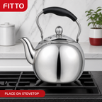 48 Pieces Stainless Steel Stovetop Kettle, 1.5 L, Silver With Black Handle, 1 Piece