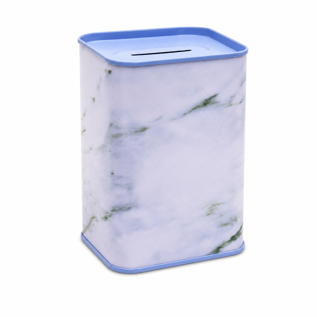 240 Pieces Money Saving Boxes, Square Metal Coin Bank with Slot, White and Blue, 7.8 × 10.5 cm