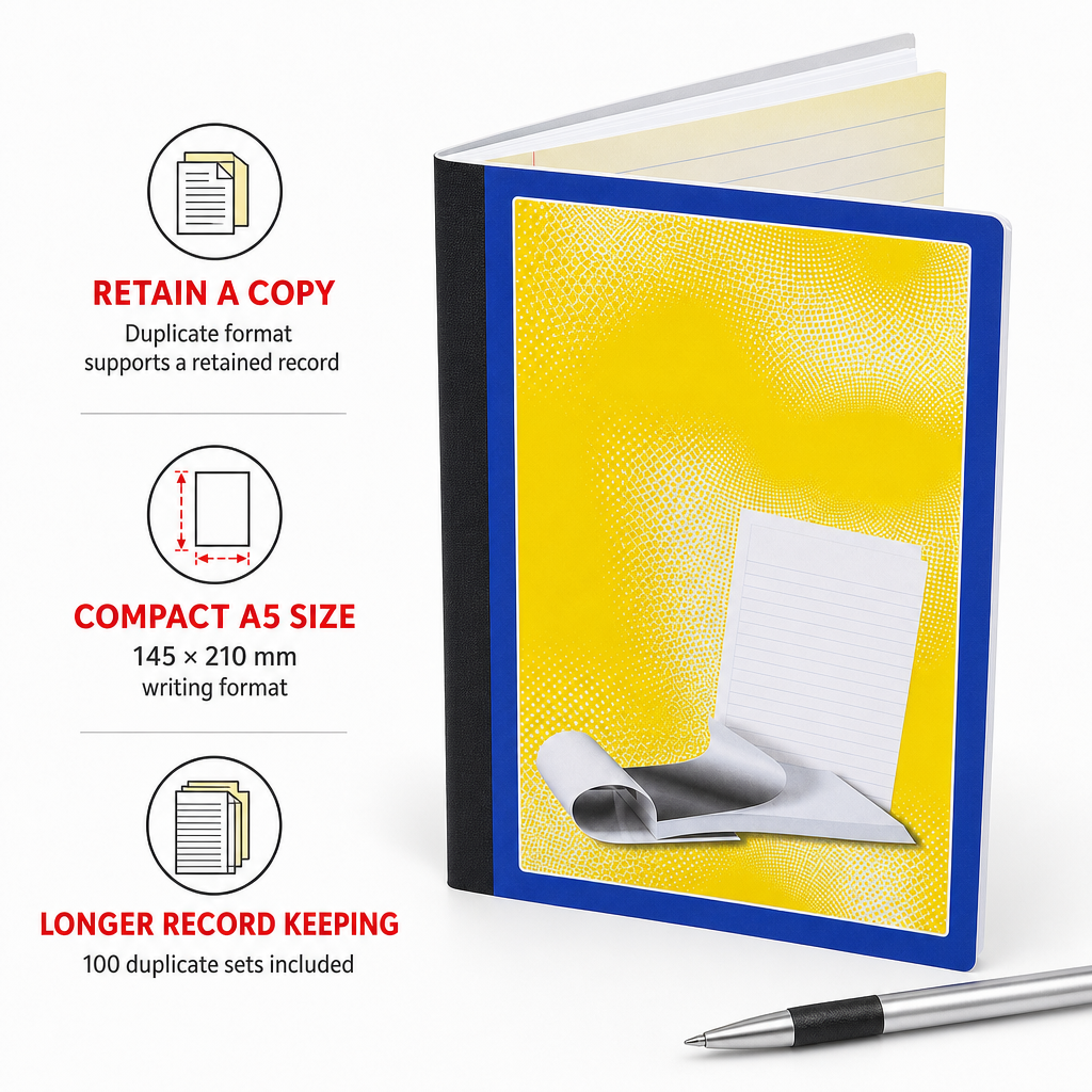 120 Pieces A5 Carbon Duplicate Book, 145 × 210 mm, 100 Duplicate Sets, Blue and Yellow Cover, 1 Piece