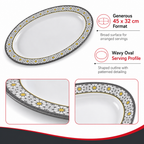 96 Pieces Melamine Wavy Oval Serving Plate, 17 Inch, White Grey with Yellow Accents