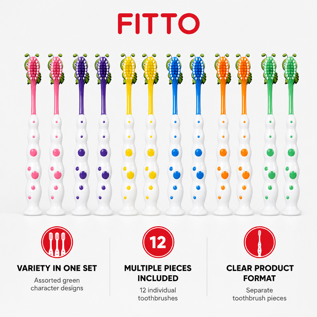 120 Pieces Character Design Toothbrush Set, 12 Pieces, Green Assorted Handles