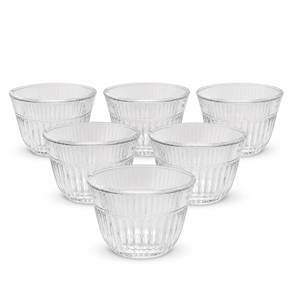 96 Pieces Clear Glass Cawa Cups with Deep Fluted Design, 6-Piece Set