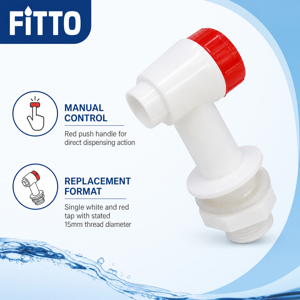 240 Pieces Water Dispenser Replacement Plastic Push Handle Tap, 15mm Thread, White and Red, 1 Piece