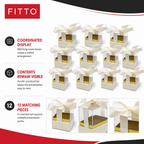 60 Pieces Acrylic Favor Boxes, Cream Square Boxes with Ribbon, 6.5 × 6.5 × 7.2 cm, 12 Pieces