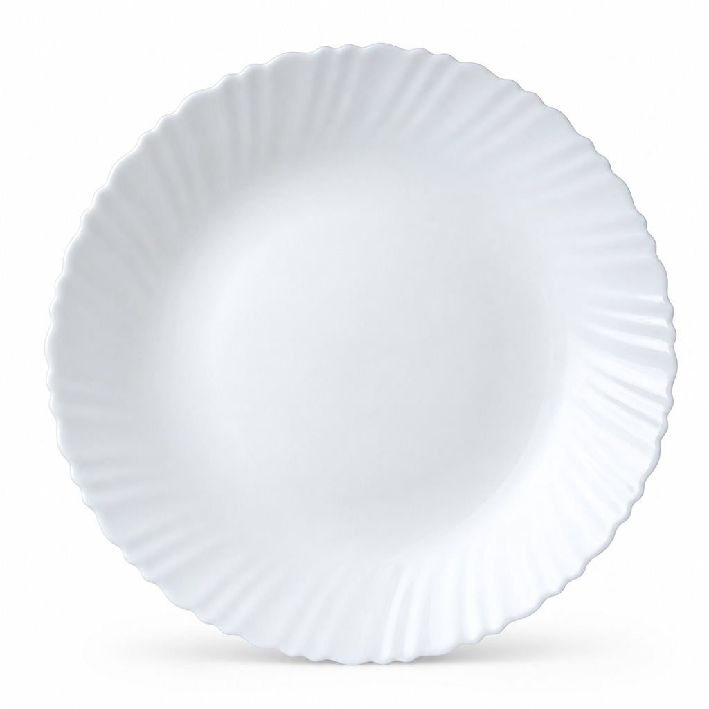 96 Pieces Opal Glass Dinner Plate, 10.5 Inch, Round Fluted-Edge Tablewares