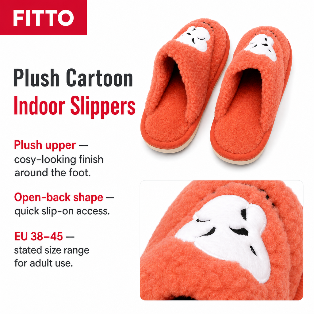 96 Pieces Adult Plush Bath Slippers with Cartoon Design, EU Size 38–45, Orange